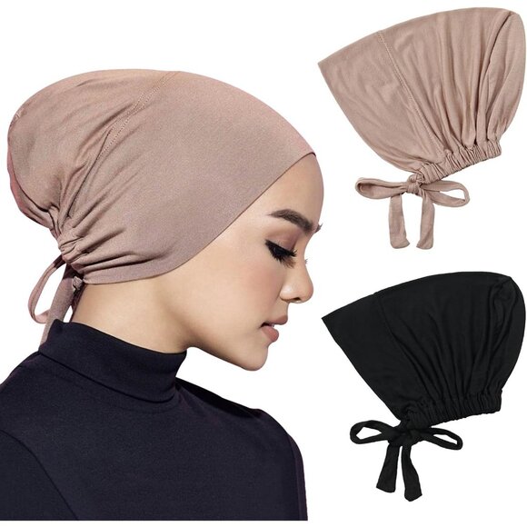 🆕Women Black Spandex Hijab Under Cap Hat Adjustable Islamic Muslim Scarf 2 Pcs - Picture 1 of 7